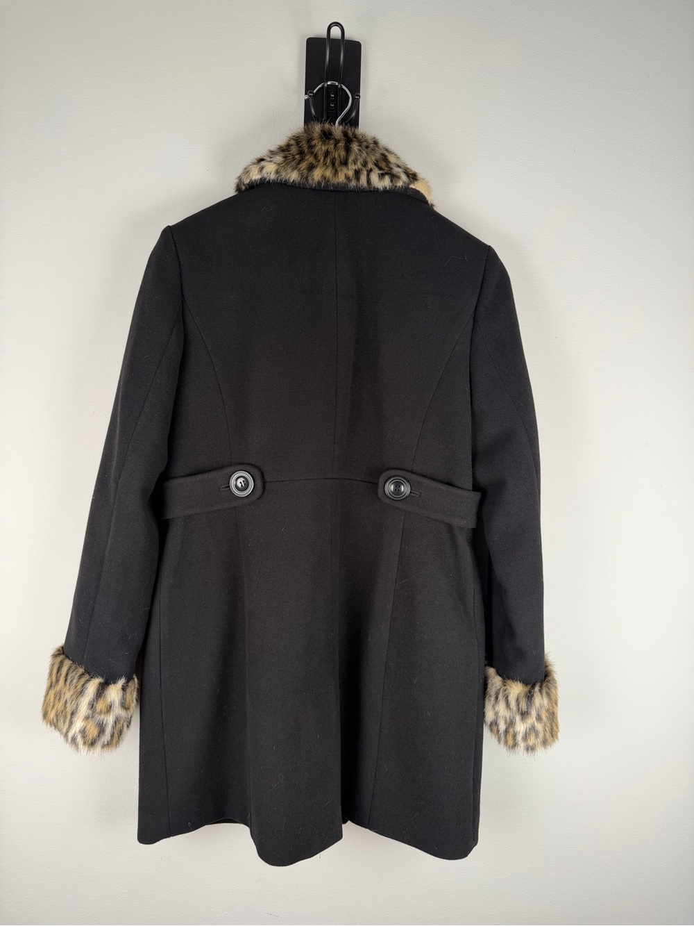 Style &Co Petite Small Pea Coat with Leopard-Print Faux Fur Trim Y2K Mobwife - Picture 2 of 9